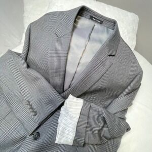 Pronto Uomo Platinum Plaid Blazer Modern Fit Gray Business‎ Career Size 46R